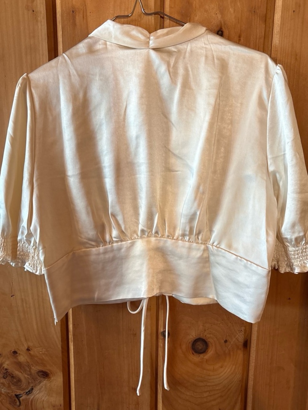 Silky Cream Women's Top with Tie